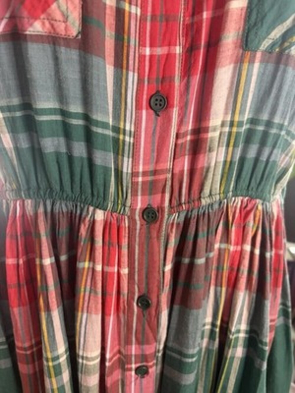 VTG 100% Cotton Plaid Button Down Dress W/ Pockets - Women’s Medium - Farm Wife - Picture 6 of 10